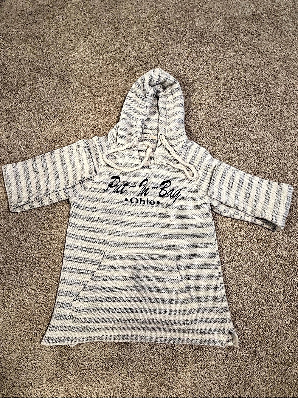 Southern Spirit Put-In-Bay Ohio Striped Hoodie Gray & White Small